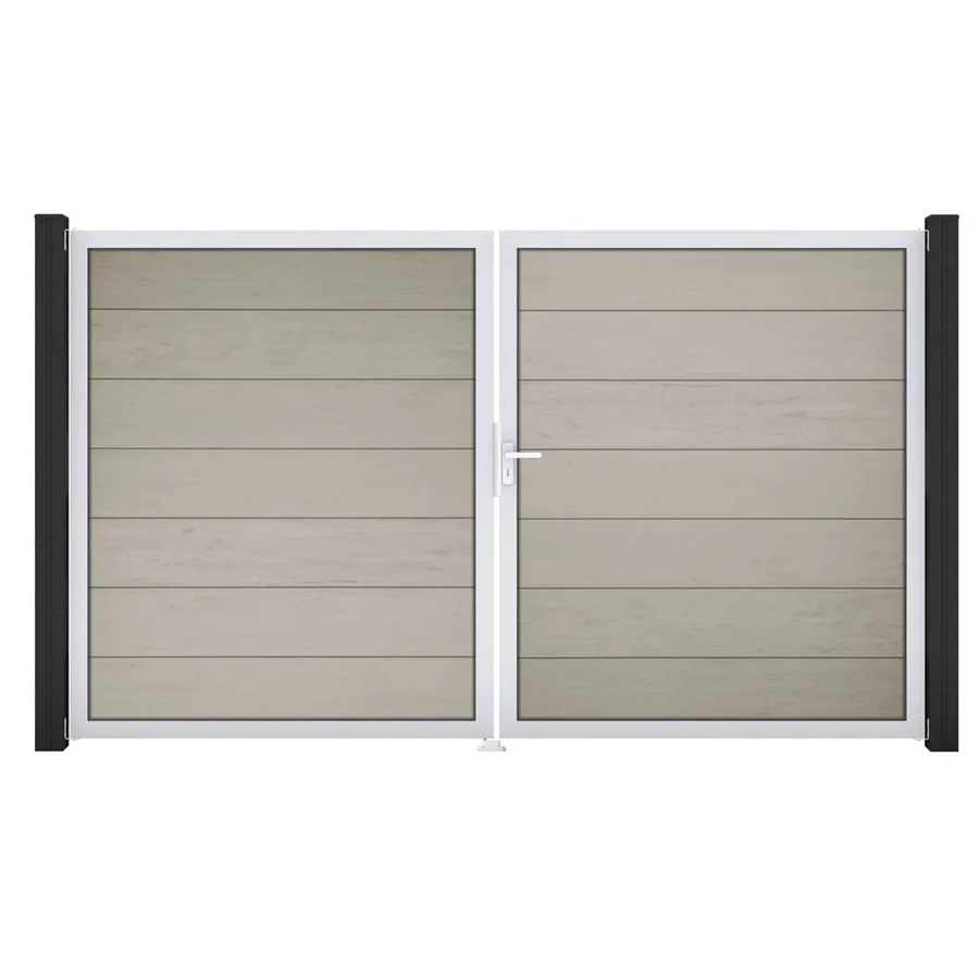 GroJa Steckzaun Tor Grande DIN Rechts EV1 Bi-Color Sand 2-flügelig aus Aluminium und BPC - Bild 2