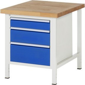 Rau Werkbank 8159A2 höhenverstellbar mit 3 Schubladen in Weiß, B: 75 cm, T: 90 cm, H: 84-104 cm - Bild 1