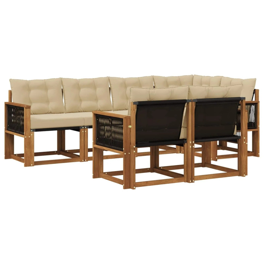 vidaXL Outdoor-Sofagarnitur L-Form aus Akazienholz mit Textilene und Kissen in Natur und Beige - Bild 2