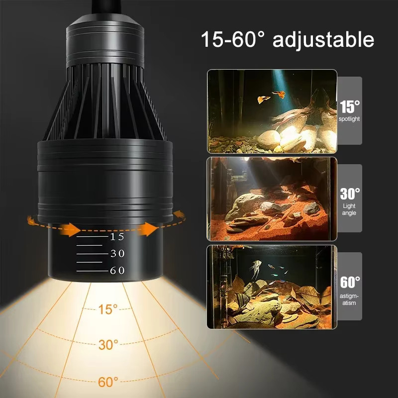 TUNFAN LED Aquarium Licht mit einstellbarem Fokus als Pflanzenwachstumslampe und Zubehör für Schildkröten und Reptilien in Schwarz - Bild 2