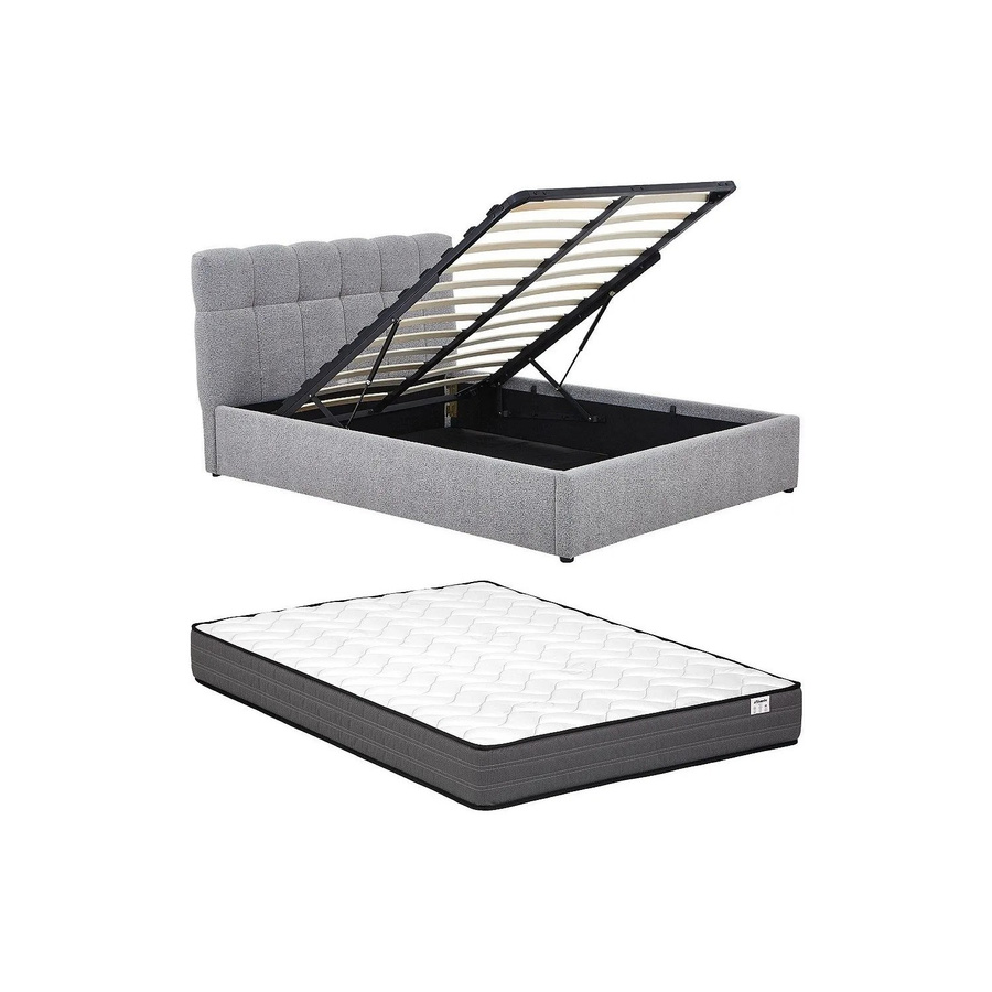 Vente-unique Bett Maziri mit Bettkasten aus Bouclé-Stoff in Grau, B/T/H: 152 x 190 x 208 cm - Bild 2