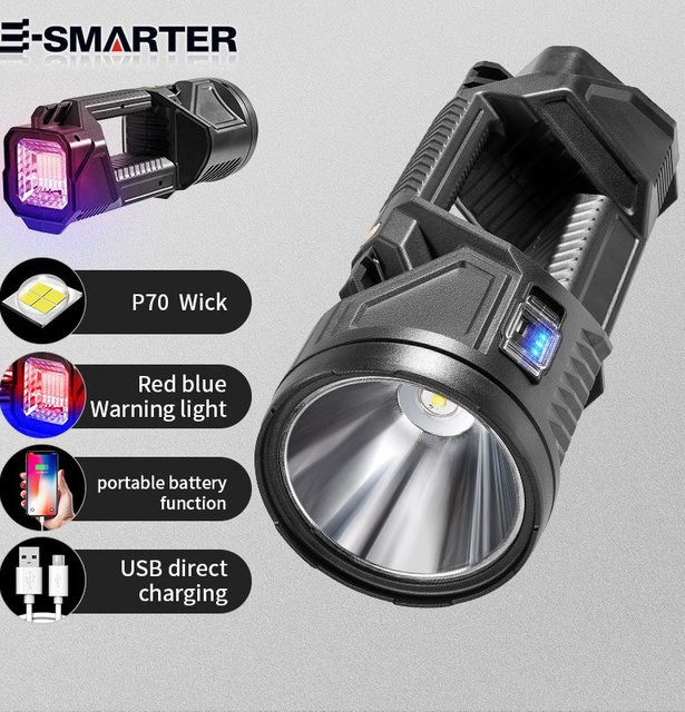 ESMARTER Leistungsstarker Suchscheinwerfer mit Taschenlampe und Powerbank-Funktion, Schwarz, Wiederaufladbare Lithium-Batterie - Bild 1