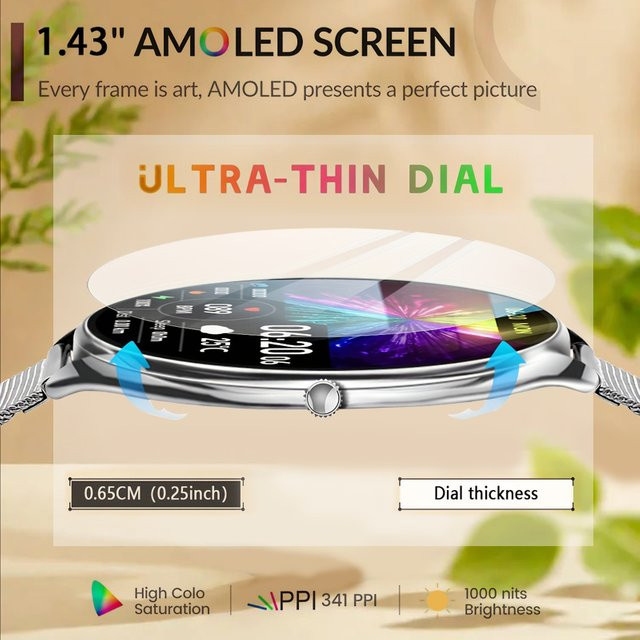 BOALZETD Smartwatch mit 1,43 Zoll AMOLED Display in Schwarz für Damen und Herren mit Anruf-Erinnerung - Bild 1