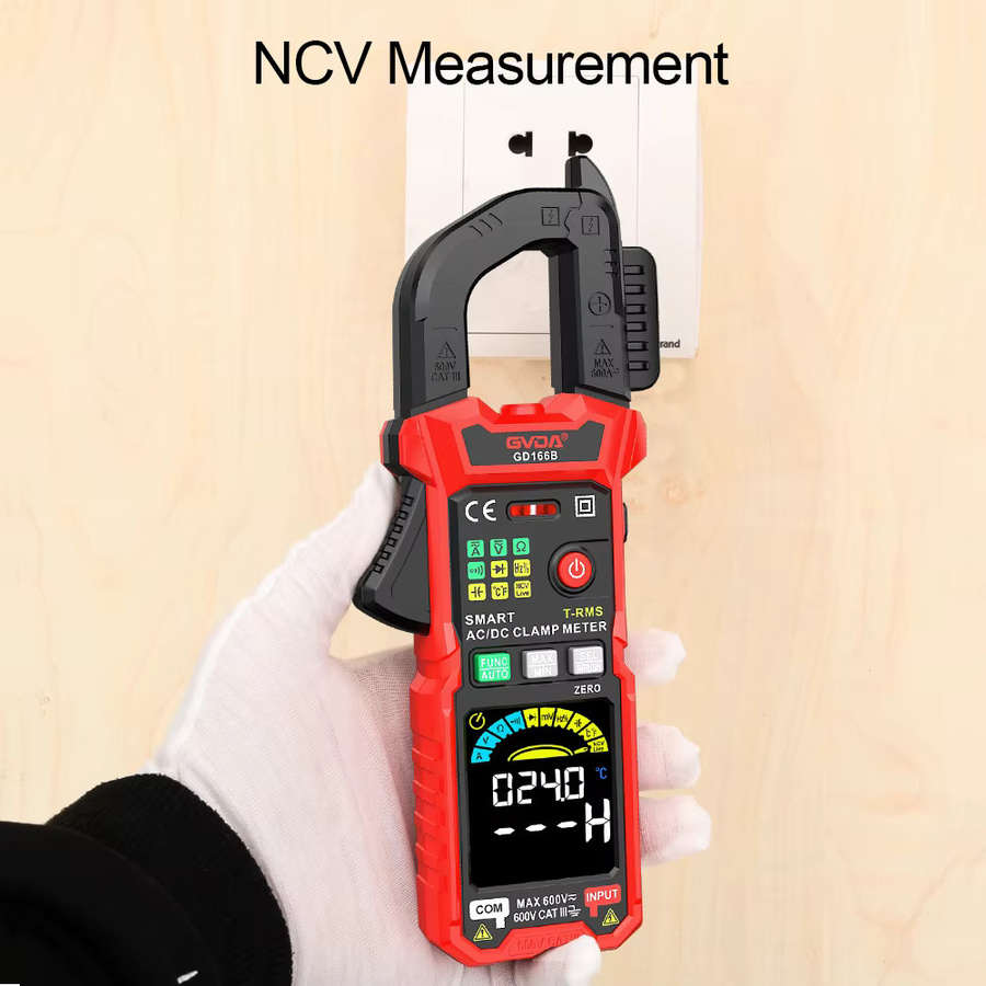 Gvda Digitales Stromzangenmultimeter mit True RMS, NCV, DC/AC Messung, Inrush-Strom und Temperaturmessung in Rot - Bild 5