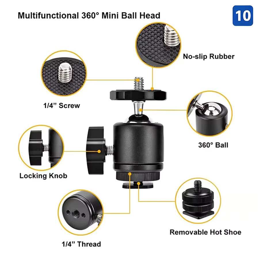 Chrisley 360 Grad Super-Klemme Kamerahalterung mit Mini-Kugelkopf und 1/4-Zoll-Schraube in Schwarz für DSLR und GoPro - Bild 5
