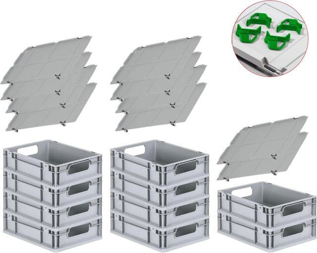 PROREGAL Spar Set mit 10 Eurobox Nextgen Economy inklusive Auflagedeckeln und 4 Schiebeschnappverschlüssen, Farbe Grün, H x B x T: 12 x 30 x 40 cm, 11 Liter pro Box - Bild 1