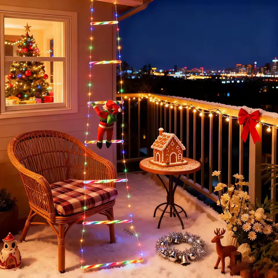 LED-Vorhanglichter mit Kletter-Weihnachtsmann in Multicolor und Weiß für die Weihnachtsdekoration im Außenbereich - Bild 3