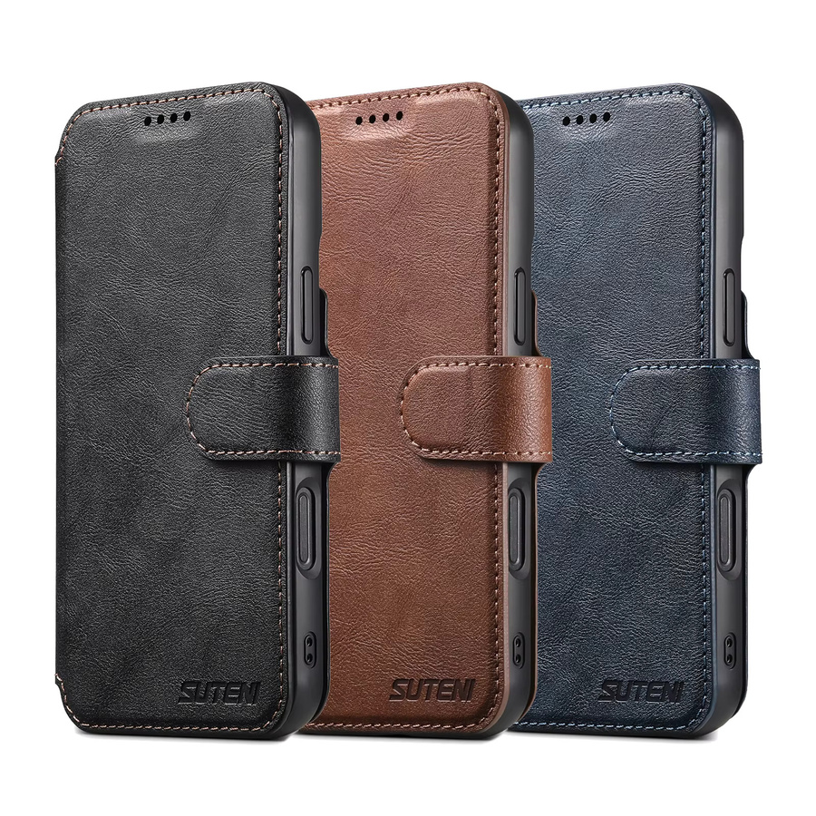 Suteni Magnetische Flip-Cover Handyhülle aus PU-Leder mit Kartenhalter und Standfunktion für iPhone, erhältlich in Blau und Braun - Bild 5