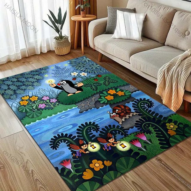 UQIDEHOME Cartoon Teppich mit Maulwurf-Print, rutschfeste und waschbare Bodenmatte aus Polyester für Wohnzimmer und Schlafzimmer, B/T: 120 x 80 cm, Mehrfarbig - Bild 1