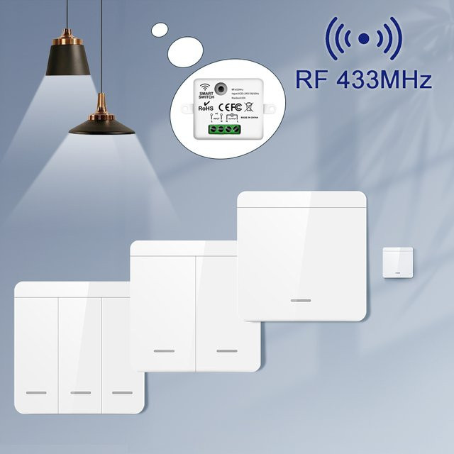 GGBEE Wireless Smart Switch RF 433MHz Fernbedienung für LED Beleuchtung, 1/2/3 Gang Lichtschalter in Weiß - Bild 1