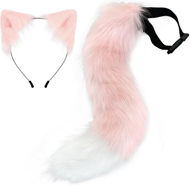 YIRAN Fuchsschwanz und Fuchsohren Haarband, Verkleidungszubehör, Rosa/Pink - Bild 1