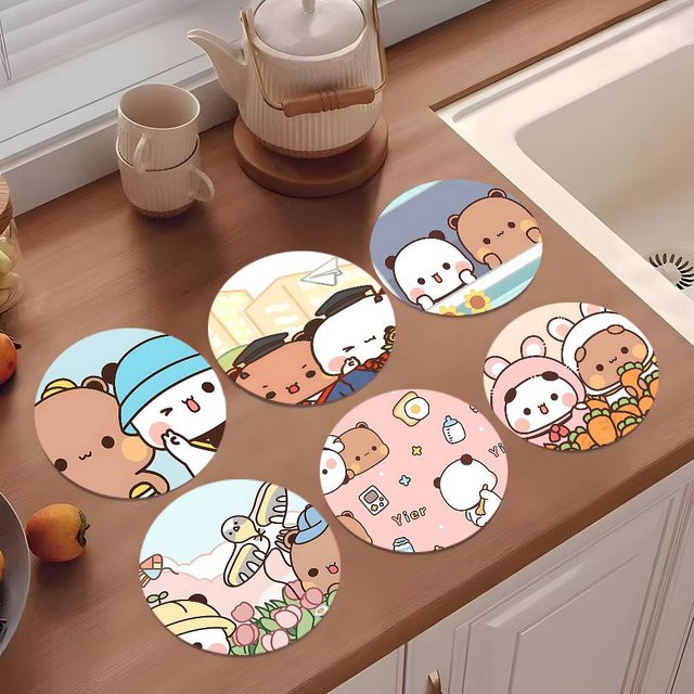 Niedliche Bubu und Dudu Cartoon-Untersetzer aus Holz, rund, Durchmesser: 10 cm, multicolour - Bild 1