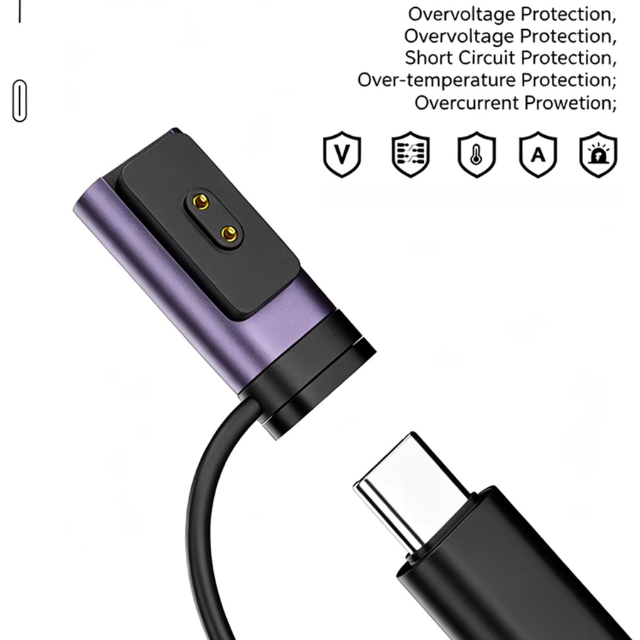 Magnetischer USB-C Ladeadapter für Xiaomi Band 8/9/10 Pro und Redmi Watch 4/5/Band 2/3 in Lila mit Anti-Verlust-Schlaufe - Bild 5