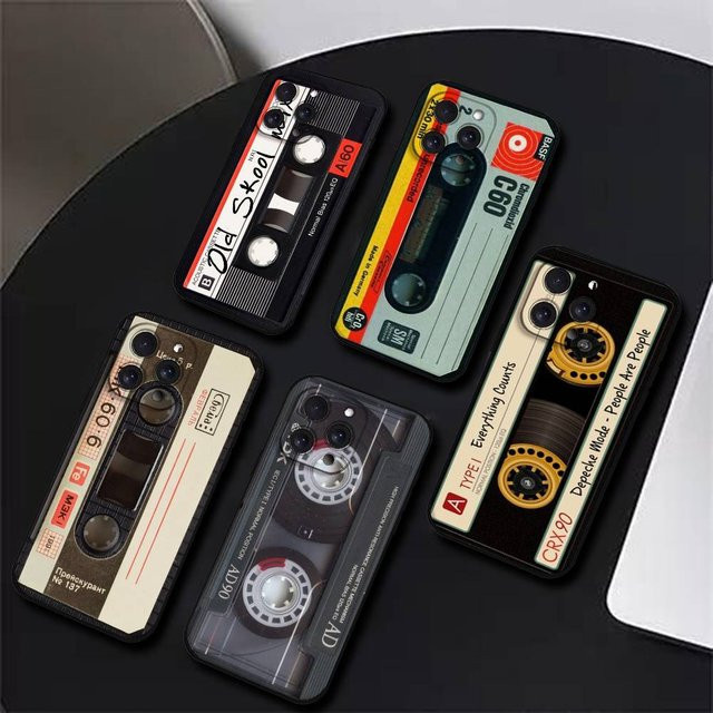 Mesuca Vintage Kassetten Handyhülle für iPhone 17 16 15 14 13 12 11 Pro Max Plus Mini in Schwarz aus weichem TPU - Bild 1