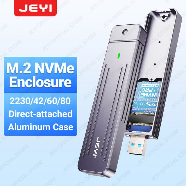 JEYI Direct-Attach M.2 NVMe-Gehäuse mit USB-A-Stecker, USB 3.2 10 Gbit/s, Aluminium-Design für 2242 und 2280 SSDs inklusive Magnet-Schutzhülle - Bild 1