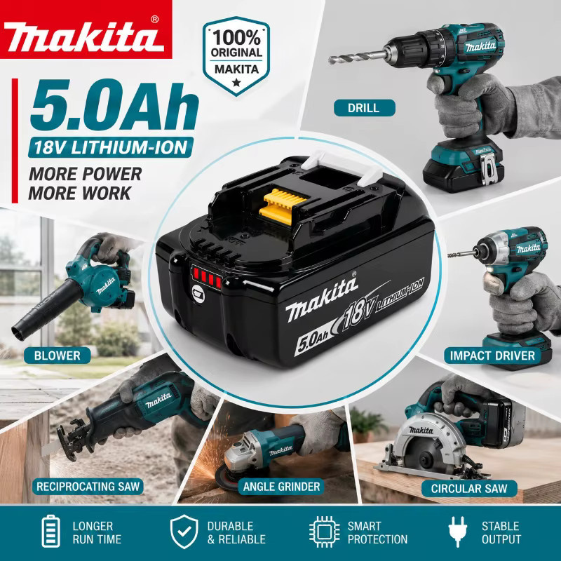 Makita 18V 5.0Ah Lithium-Ionen Akku BL1850B in Schwarz für Akku-Bohrschrauber, Winkelschleifer und Kreissägen - Bild 5