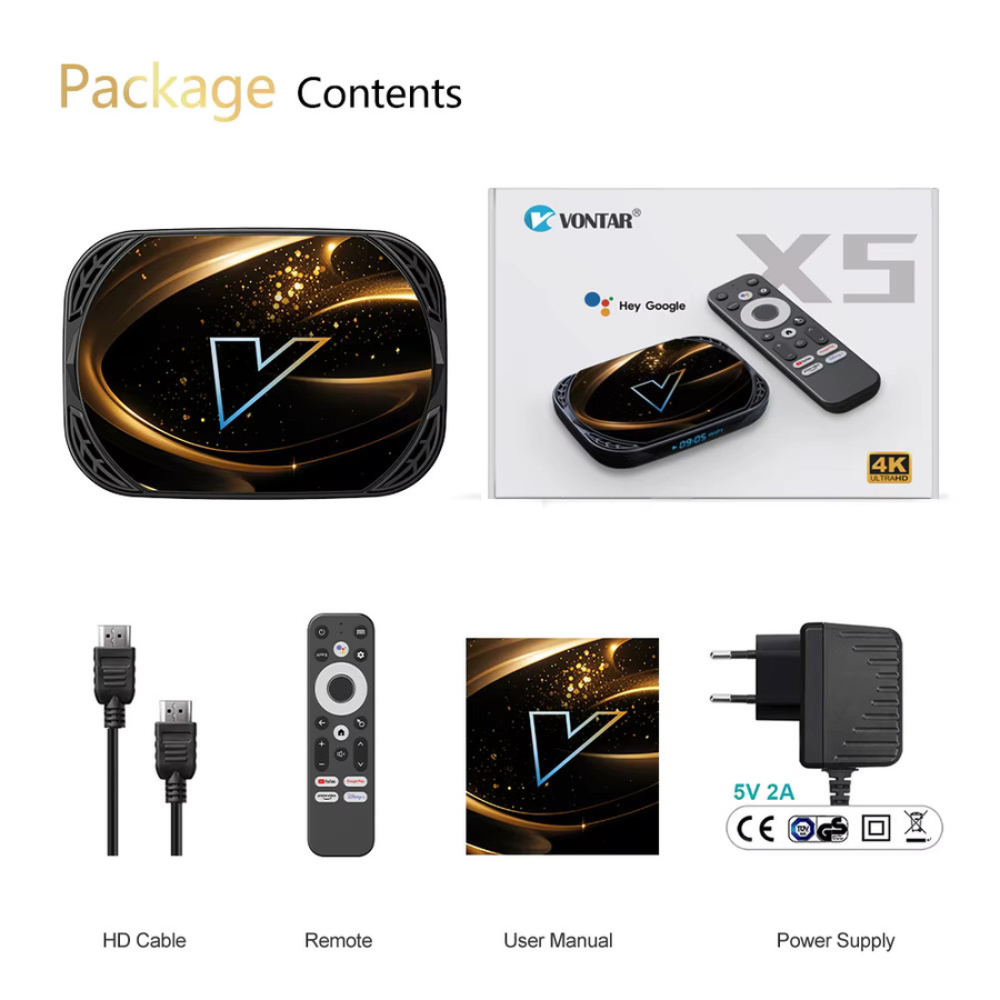 VONTAR X5 TV-Box Android 14 mit Amlogic S905X5M, 4GB RAM, 128GB Speicher, 4K UHD, AV1, WiFi6 und LAN, Schwarz - Bild 3