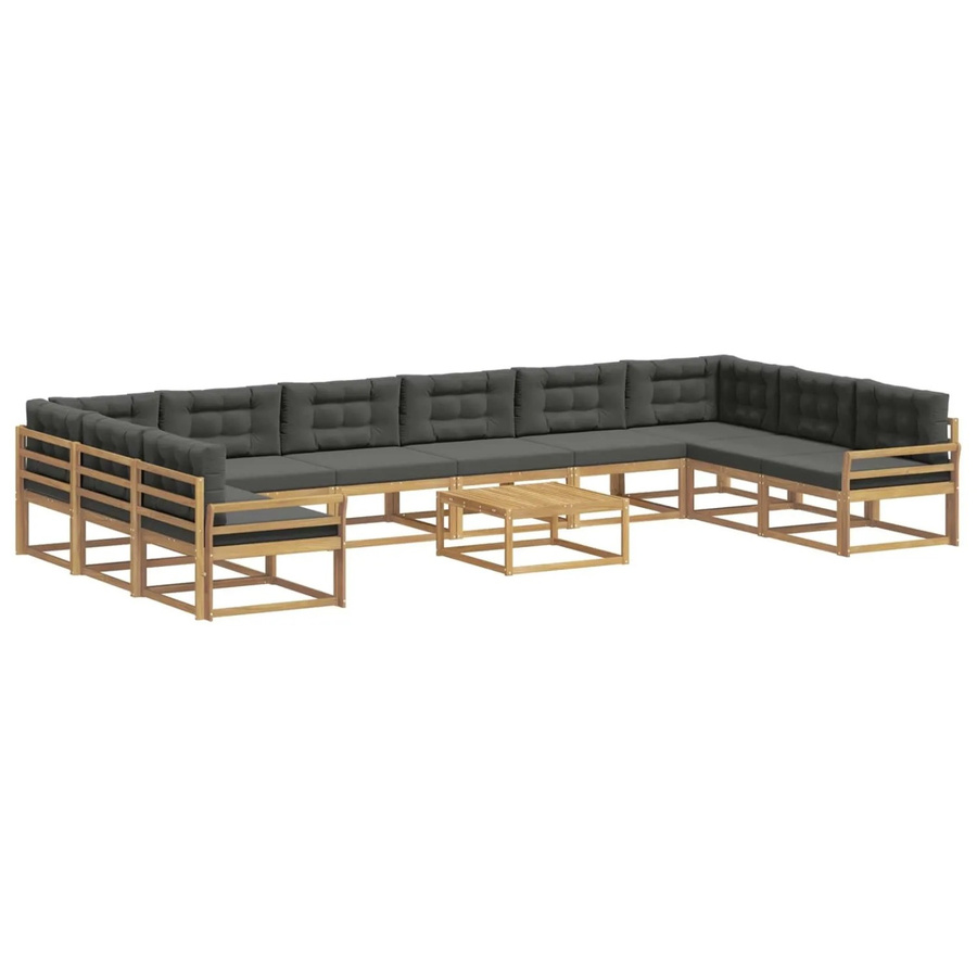 vidaXL Outdoor-Sofagarnitur aus massivem Akazienholz mit 11 Kissen in Anthrazit und Weiß - Bild 2