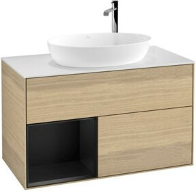 V&B Waschtischunterschrank Finion 100 Wandbeleuchtung in Weiß und Eiche lackiert, Breite: 100 cm, Höhe: 50,1 cm, Tiefe: 50,1 cm - Bild 1