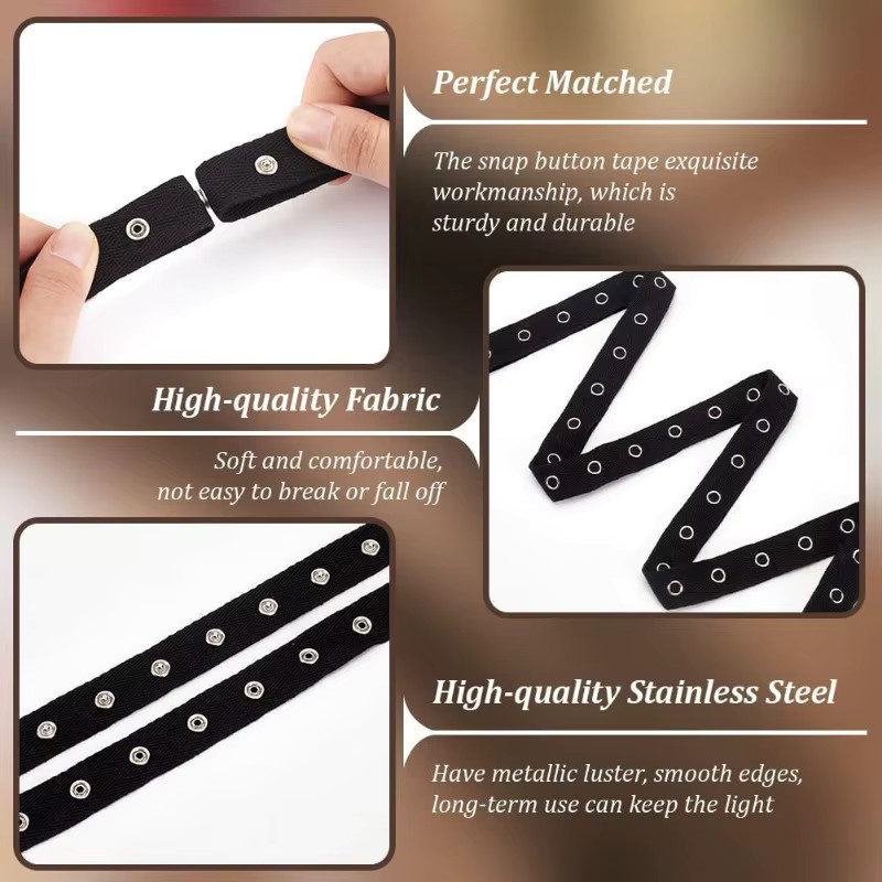 Schwarzes Metall-Druckknopfband in Silber, 5 Yards, 3/4-Zoll Nähband für Overalls und Kleidung - Bild 4