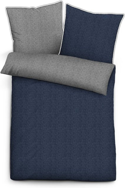 Biberna Bettwäsche aus Baumwolle Flanell in Nautical Blau und Grau mit Kissenbezug 80 x 80 cm und Bettbezug 155 x 200 cm - Bild 1
