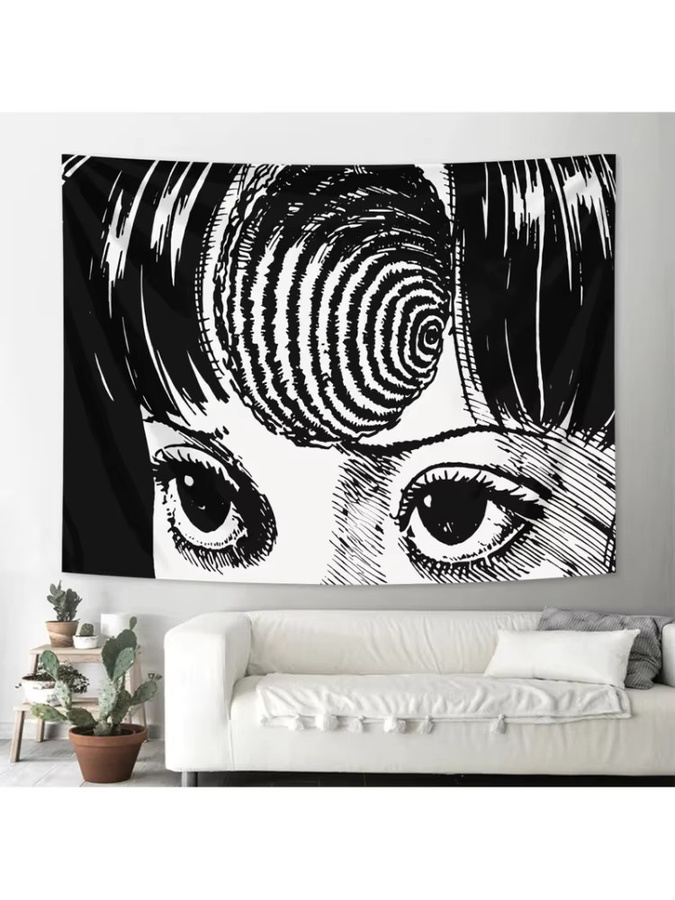 VIKAMA Uzumaki Wandteppich mit Junji Ito Horror-Manga-Design in Schwarz, Breite: 40 cm, Höhe: 60 cm - Bild 4