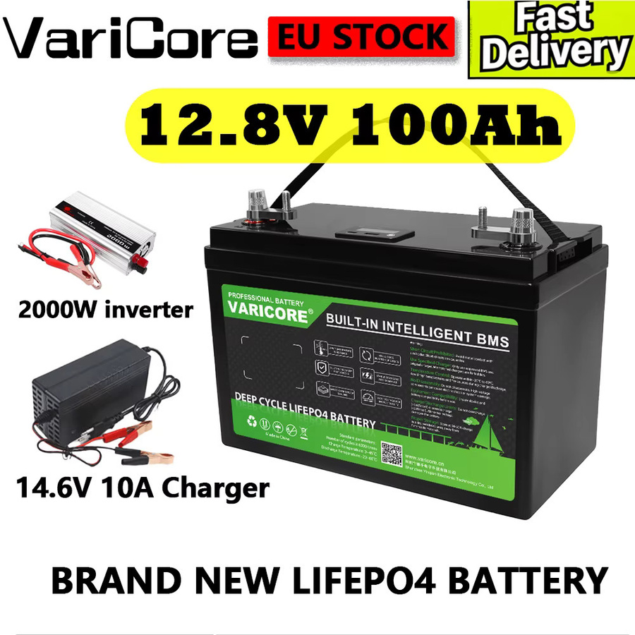 Varicore Lithium-Eisenphosphat-Batteriepack 12,8V 100Ah in Schwarz mit Wechselrichter und Ladegerät für Solaranlagen und Wohnmobile - Bild 8