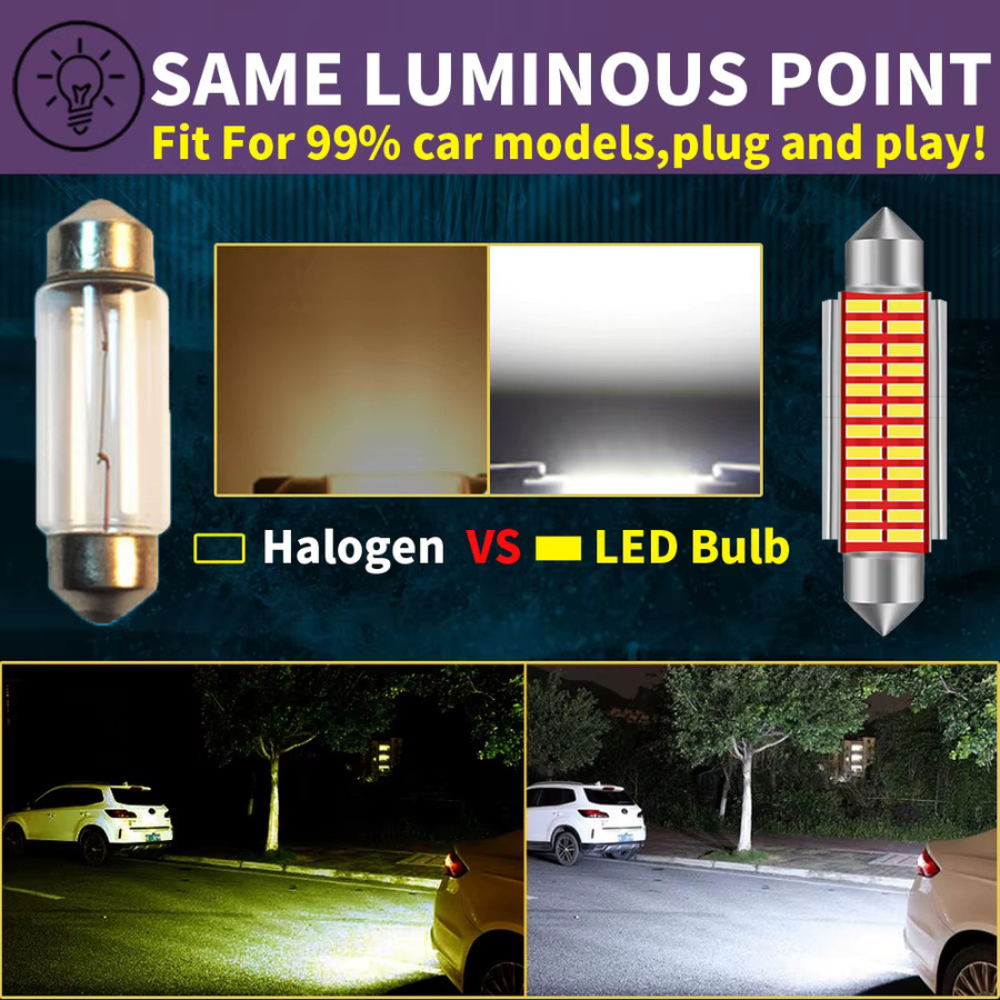 Neallor 2er Set LED Innenbeleuchtung für Fahrzeuge, C5W C10W Glühbirnen in Transparent, passend für Dome- und Leselampen - Bild 3