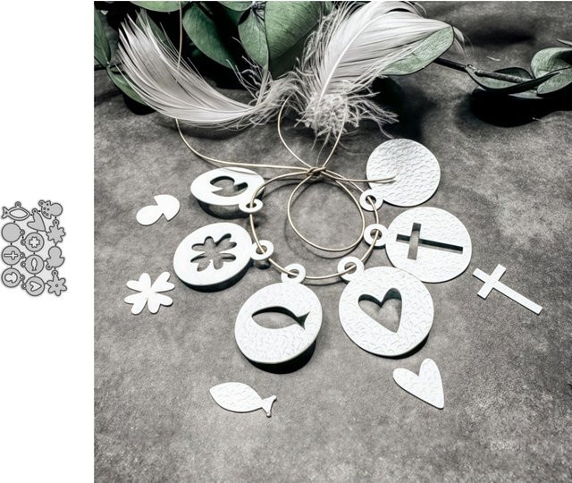 Metall Stanzformen für DIY Scrapbooking und Kartenherstellung mit Pilz, Fisch und Herz in Silber - Bild 1