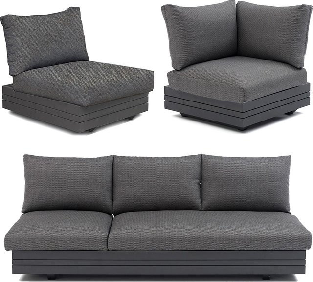 Zebra CUBO Lounge Set aus Aluminium in Graphit mit wasserdichten Kissen in Sutton Grey - Bild 1
