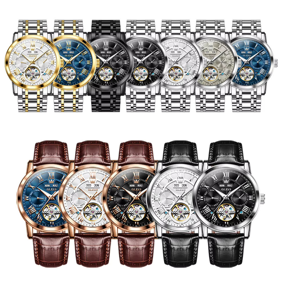 OLEVS Armbanduhr Automatik, Edelstahl, Schwarz, Herren - Bild 6
