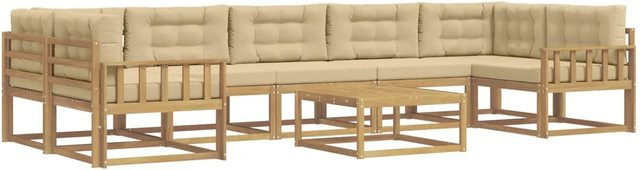 vidaXL Outdoor-Sofagarnitur L-Form aus Akazienholz mit Kissen und Couchtisch in Weiß und Beige - Bild 1