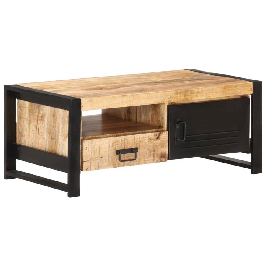 vidaXL Couchtisch aus Mangoholz und Eisen im industriellen Stil, B/T/H: 100 x 50 x 40 cm, Braun/Schwarz - Bild 2