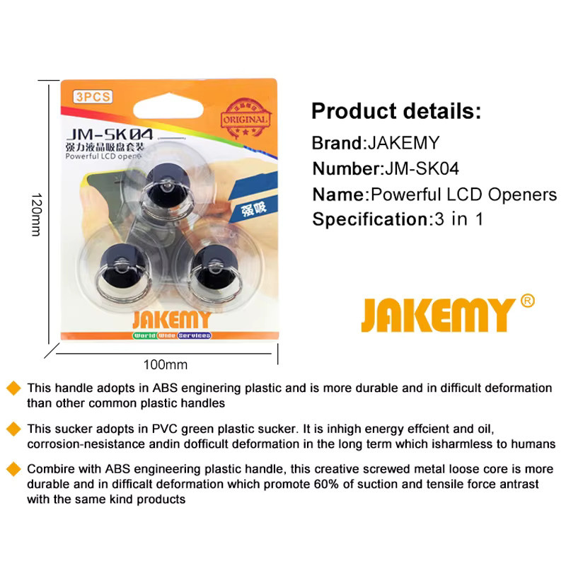 JAKEMY JM-SK04 Starker Saugnapf für die LCD-Bildschirm Demontage und Reparatur von iPhone, iPad, Samsung und Tablets, Transparent - Bild 2