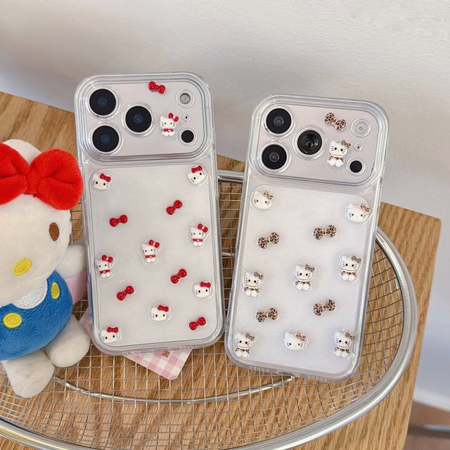 Sanrio Hello Kitty Handyhülle mit transparentem 3D Glitzer-Schleifen-Design für iPhone 17 Pro Max, 16, 15 und 14, stoßfeste Schutzhülle in Rot und Transparent - Bild 1