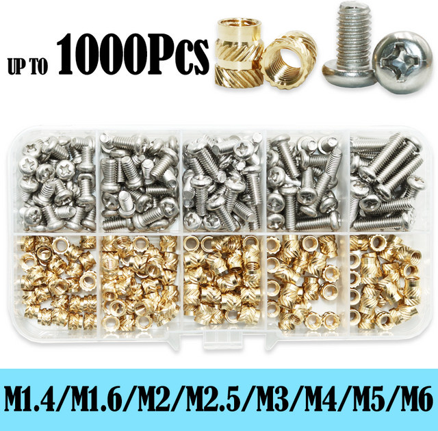 Set aus Messing-Einsatzmuttern und Edelstahl-Schrauben für 3D-Druck Heat Set Inserts in den Größen M2, M3 und M4, Farbe Braun - Bild 1