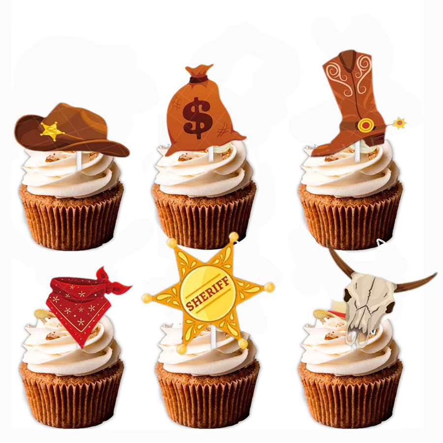 AADECORZZ Cowboy Kuchen Topper und Cupcake Dekoration im Western-Stil, Mehrfarbig - Bild 2