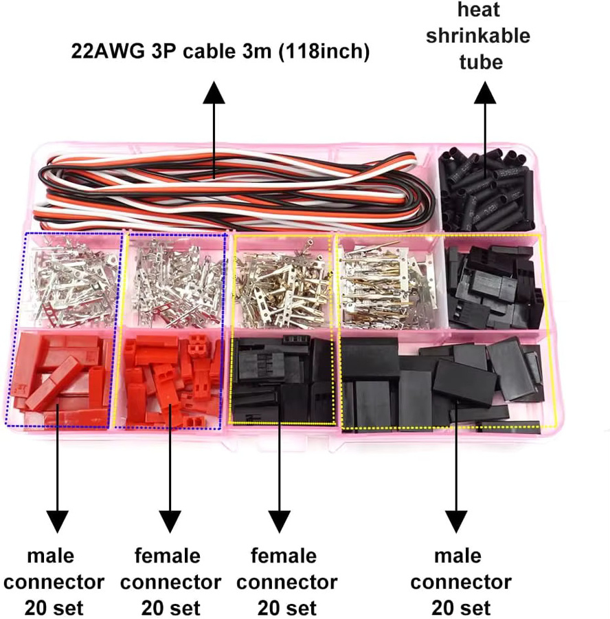 AOKIN Servo-Splitter-Kabel Set mit 40 Sets Servostecker männlich und weiblich sowie Crimp-Pin-Kabel in Multicolor, kompatibel mit JST SYP und Futaba - Bild 1