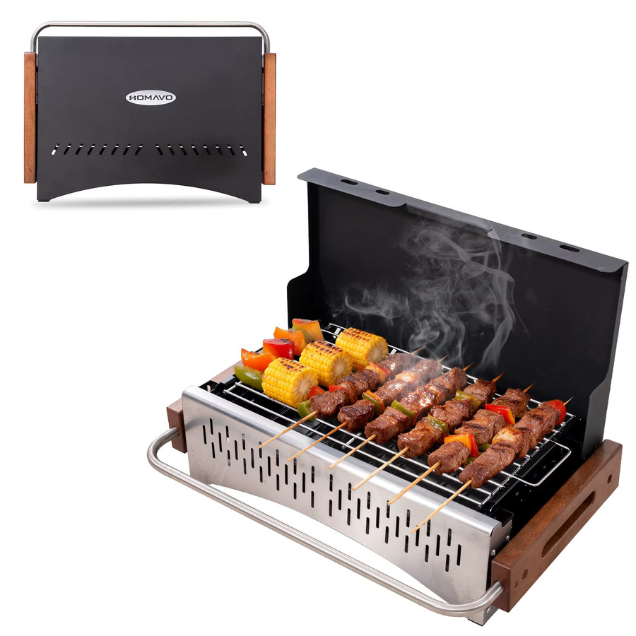 HOMAVO Tragbarer Holzkohlegrill in Schwarz, Kompakter Tischgrill für Camping und Picknick, geeignet für 1-4 Personen, B/T/H: 50,72 x 33,66 x 33,2 cm - Bild 2