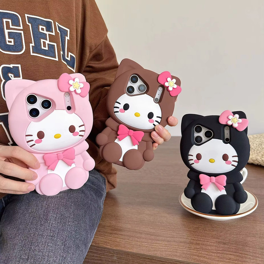 Sanrio Hello Kitty Handyhülle in Pink mit Schleife, Beinständer und Lanyard für iPhone 12 bis iPhone 17 Pro Max Plus - Bild 4