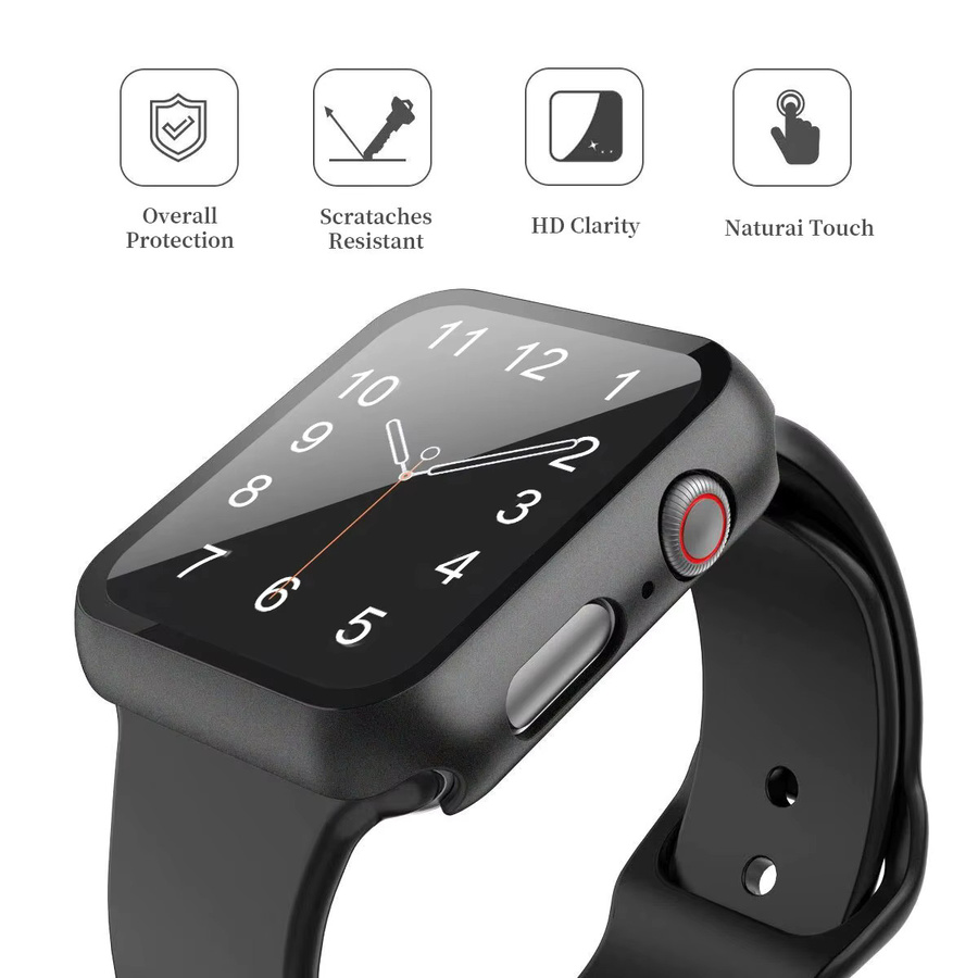 Gehärtete Glasfolie + PC-Schutzhülle für Apple iWatch-Serie, Schwarz, Unisex - Bild 5