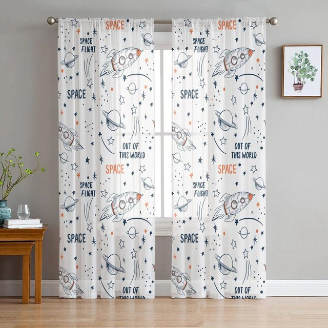 Yiran Furniture Transparentes Tüll-Fenstervorhang mit Cartoon-Heißluftballon Design, Weiß, B: 135 cm, H: 115 cm - Bild 1