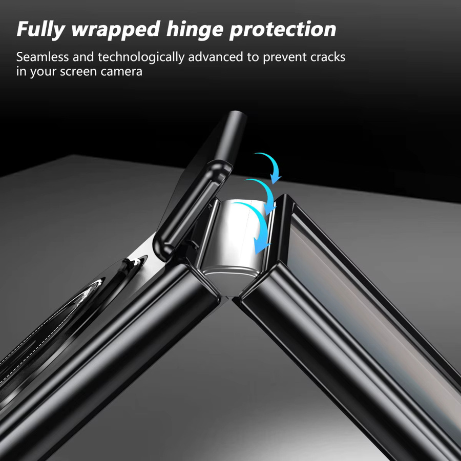 Samsung Handyhülle mit 360 Grad drehbarem Ringhalter, magnetischem Scharnierschutz und gehärteter Filmabdeckung für Galaxy Z Flip 7 6 5 4 3 in Schwarz - Bild 3