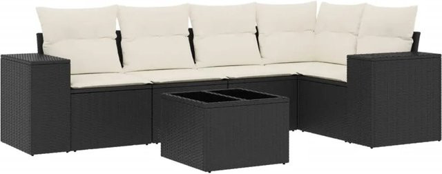 vidaXL 6-tlg Garten-Sofagarnitur in L-Form aus schwarzem Poly-Rattan mit wetterfesten Kissen - Bild 1