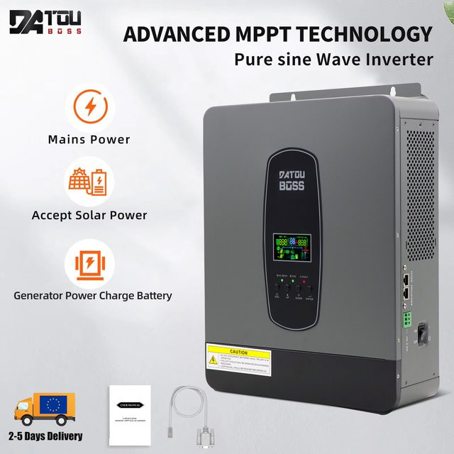 DATOUBOSS DT-24V3000W Reiner Sinus-Wechselrichter DC24V zu AC220V mit MPPT Solar-Funktion in Grau - Bild 1