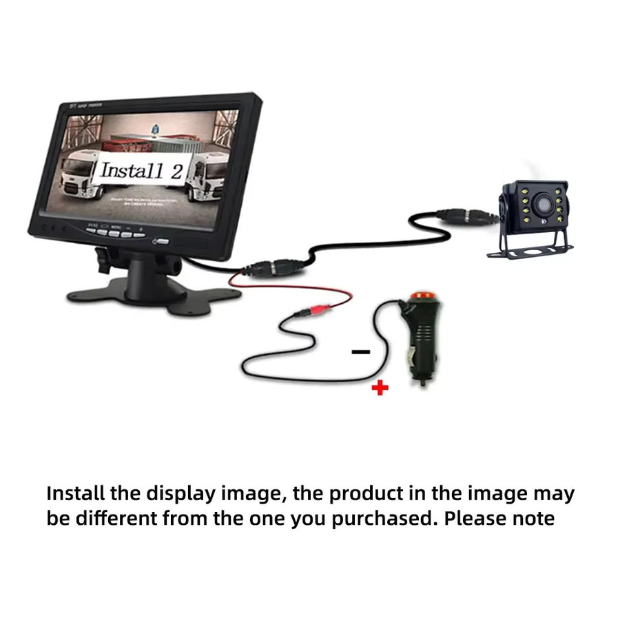 QXNY Rückfahrkamera Set mit 7-Zoll LCD-Farbmonitor, 12V/24V CVBS Rückfahtsystem für LKW, Bus, Wohnmobil und Anhänger, Schwarz - Bild 2