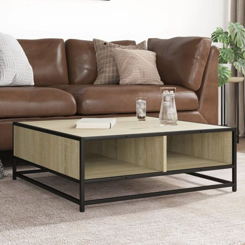 Couchtisch vidaxl im Industrial Design aus Holz und Metall in Sonoma-Eiche und Schwarz, B/T/H: 80 x 80 x 30 cm - Bild 1