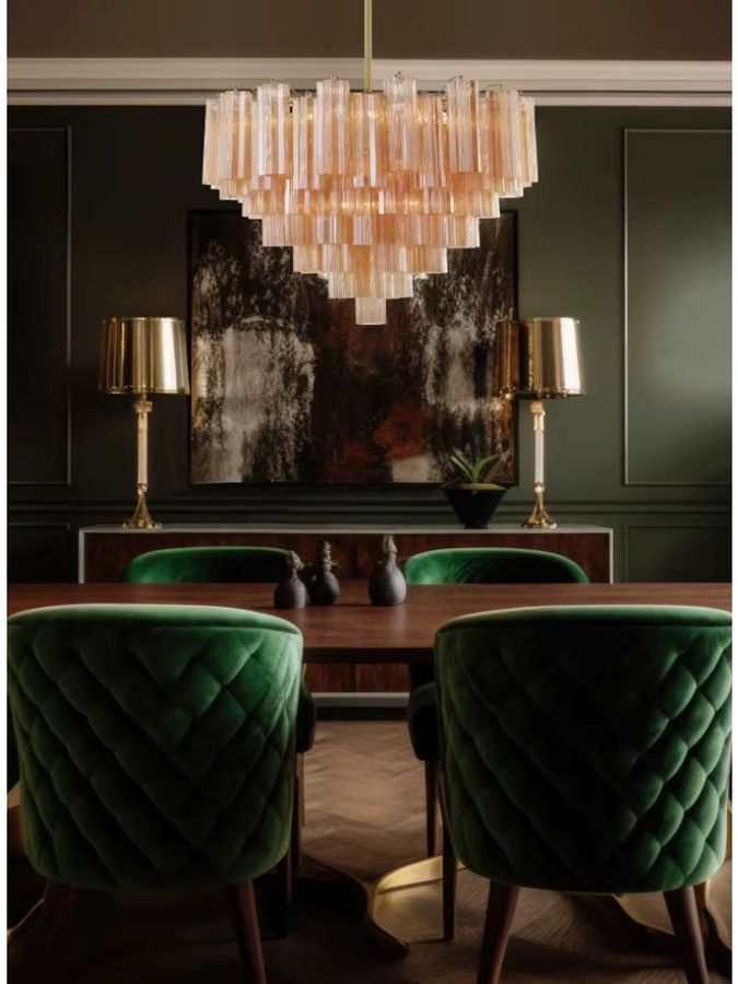 Addis Großer Kronleuchter aus rundem Murano-Glas in Gold für Wohnzimmer, Esszimmer und Schlafzimmer - Bild 4