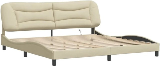 vidaXL Bettgestell Hvar mit LED-Unterbettbeleuchtung und USB-Anschluss, Stoff, Beige, B/T: 200 x 200 cm, H: 218 cm - Bild 1
