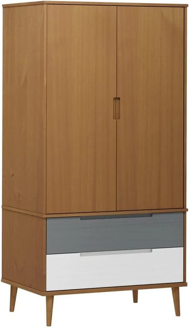 vidaXL Kleiderschrank MOLDE aus Massivholz Kiefer in Braun mit Schubladen, B/T/H: 90 x 55 x 175 cm - Bild 1